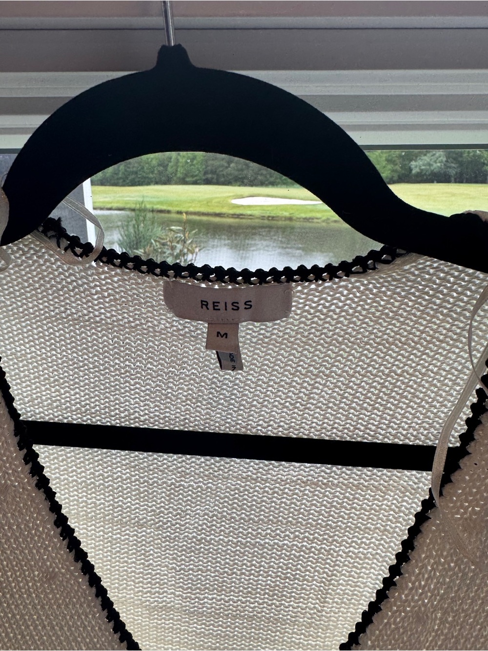 Reiss Cream Knit V-Neck Top with Black Trim - Picture 2 of 2